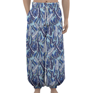 Blue Spring Butterfly Pattern Print Lantern Pants