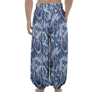 Blue Spring Butterfly Pattern Print Lantern Pants