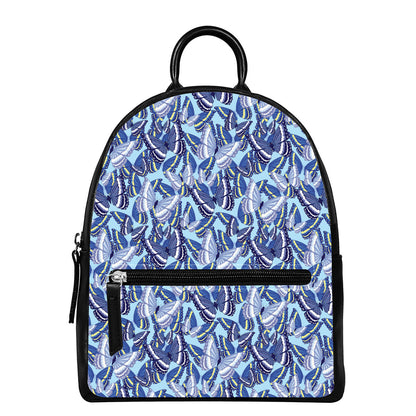 Blue Spring Butterfly Pattern Print Leather Backpack