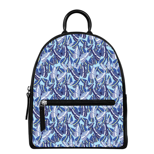 Blue Spring Butterfly Pattern Print Leather Backpack