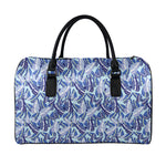 Blue Spring Butterfly Pattern Print Leather Duffle Bag
