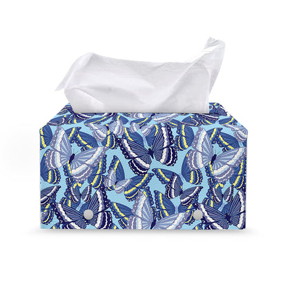 Blue Spring Butterfly Pattern Print Leather Tissue Box Cover