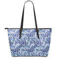 Blue Spring Butterfly Pattern Print Leather Tote Bag With Zipper