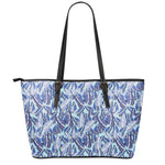 Blue Spring Butterfly Pattern Print Leather Tote Bag