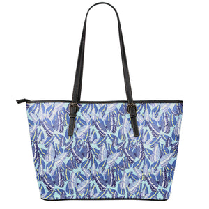 Blue Spring Butterfly Pattern Print Leather Tote Bag