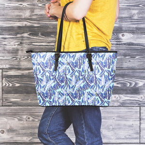 Blue Spring Butterfly Pattern Print Leather Tote Bag