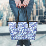 Blue Spring Butterfly Pattern Print Leather Tote Bag