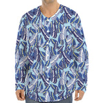 Blue Spring Butterfly Pattern Print Long Sleeve Baseball Jersey