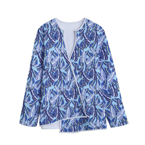 Blue Spring Butterfly Pattern Print Long Sleeve Short Coat