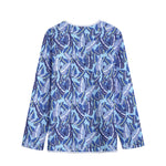 Blue Spring Butterfly Pattern Print Long Sleeve Short Coat