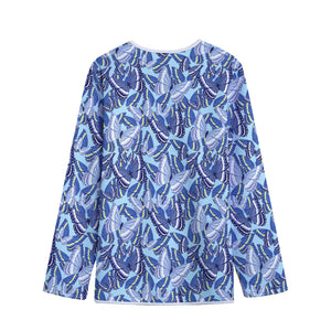 Blue Spring Butterfly Pattern Print Long Sleeve Short Coat