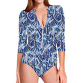 Blue Spring Butterfly Pattern Print Long Sleeve Swimsuit