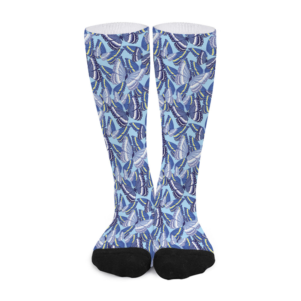 Blue Spring Butterfly Pattern Print Long Socks