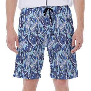 Blue Spring Butterfly Pattern Print Men's Beach Shorts