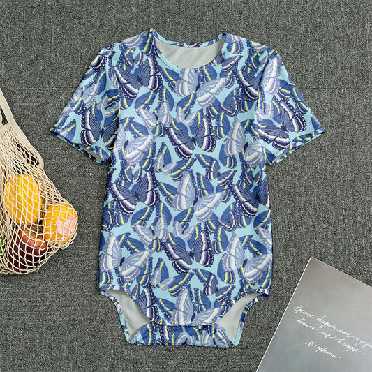 Blue Spring Butterfly Pattern Print Men's Bodysuit