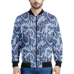 Blue Spring Butterfly Pattern Print Men's Bomber Jacket