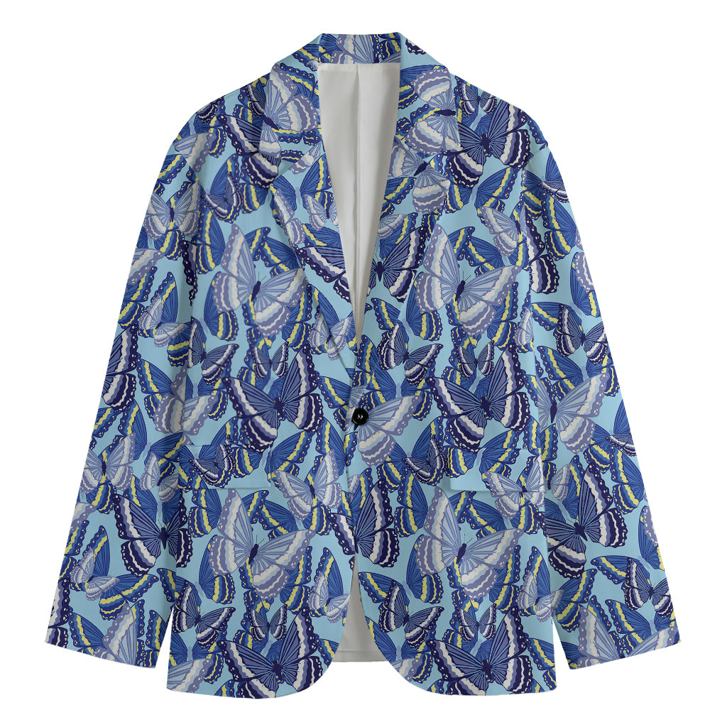 Blue Spring Butterfly Pattern Print Men's Cotton Blazer