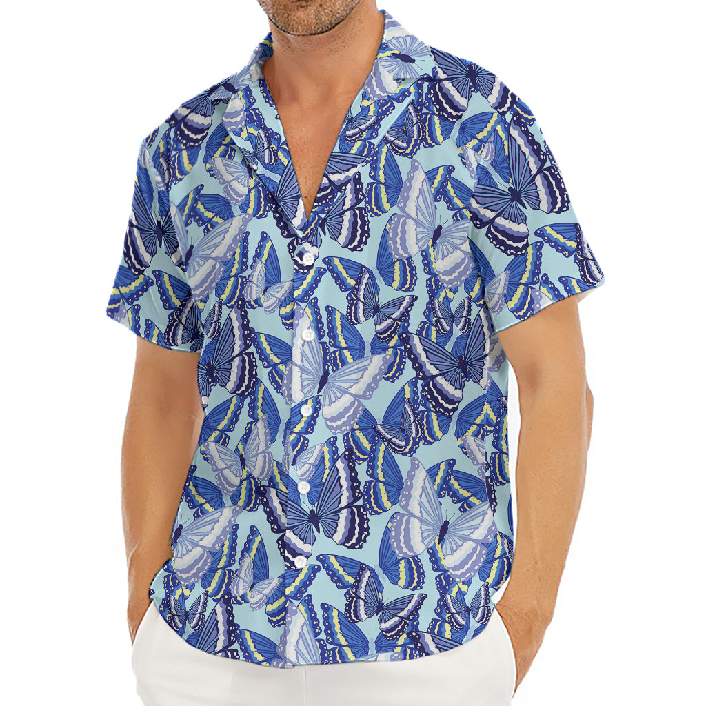 Blue Spring Butterfly Pattern Print Men's Deep V-Neck Shirt