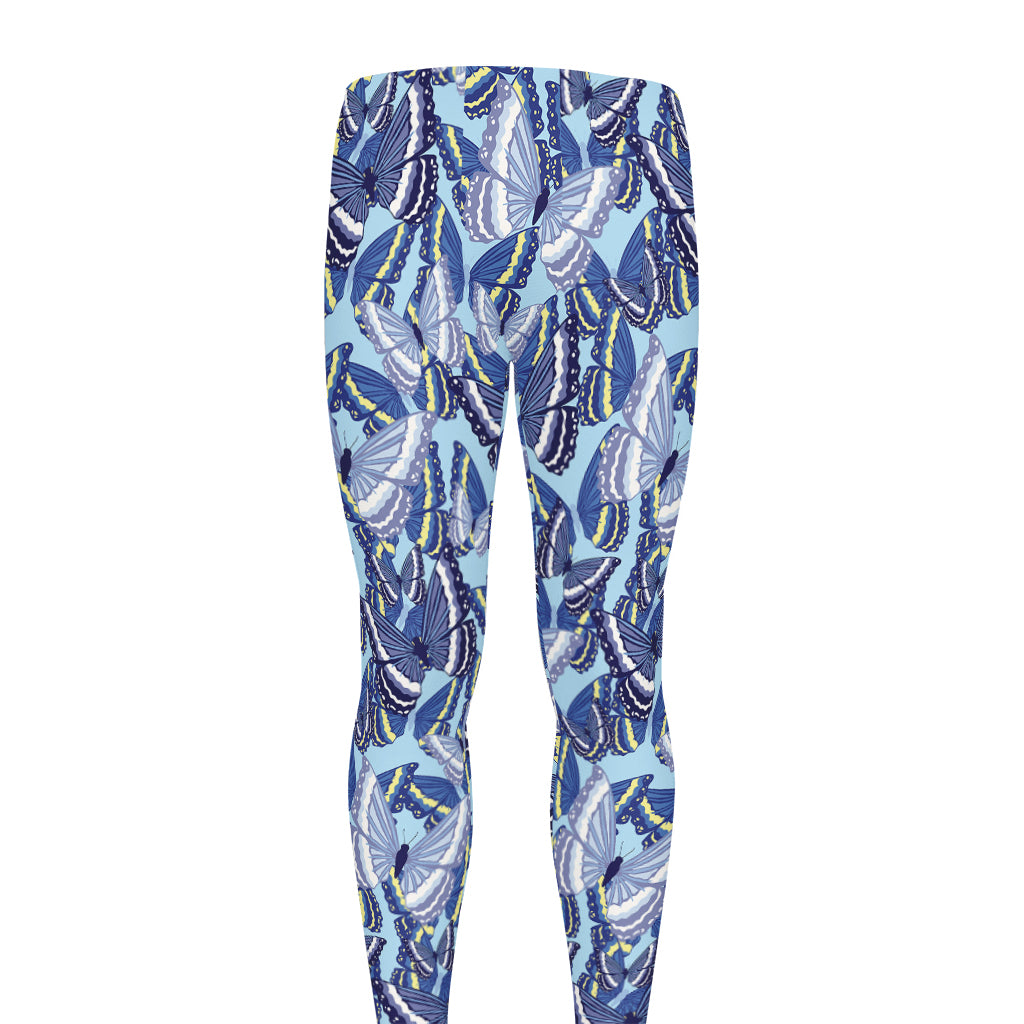 Blue Spring Butterfly Pattern Print Men's leggings