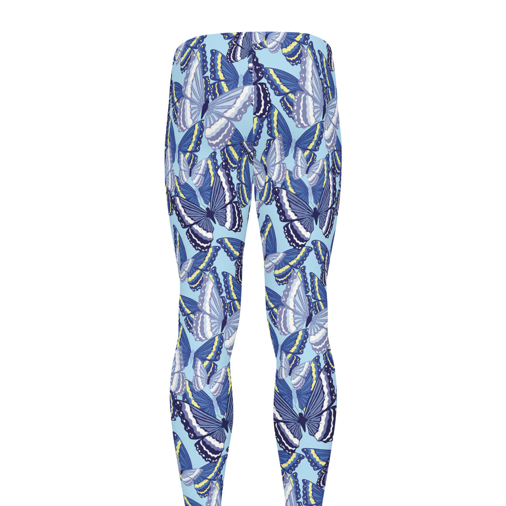 Blue Spring Butterfly Pattern Print Men's leggings