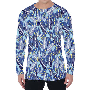 Blue Spring Butterfly Pattern Print Men's Long Sleeve T-Shirt