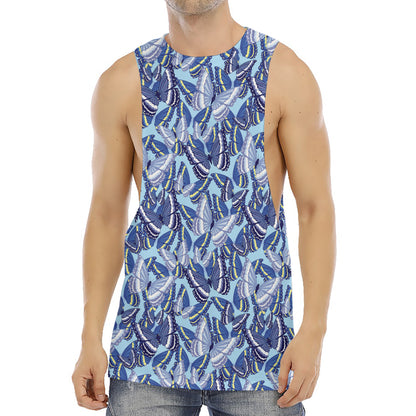 Blue Spring Butterfly Pattern Print Men's Muscle Tank Top