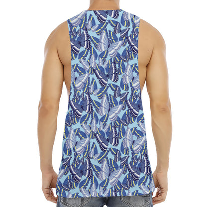 Blue Spring Butterfly Pattern Print Men's Muscle Tank Top