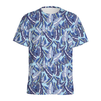 Blue Spring Butterfly Pattern Print Men's Sports T-Shirt