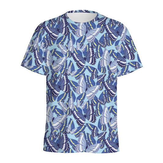 Blue Spring Butterfly Pattern Print Men's Sports T-Shirt