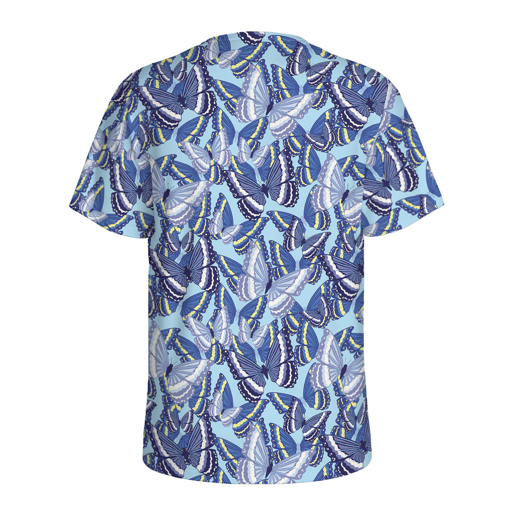 Blue Spring Butterfly Pattern Print Men's Sports T-Shirt