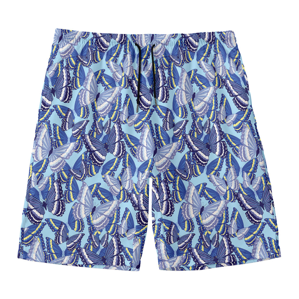 Blue Spring Butterfly Pattern Print Men's Swim Trunks