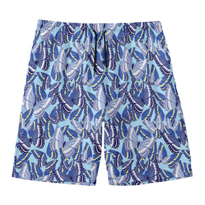 Blue Spring Butterfly Pattern Print Men's Swim Trunks