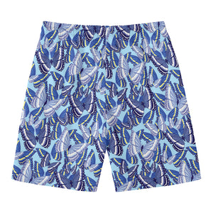 Blue Spring Butterfly Pattern Print Men's Swim Trunks