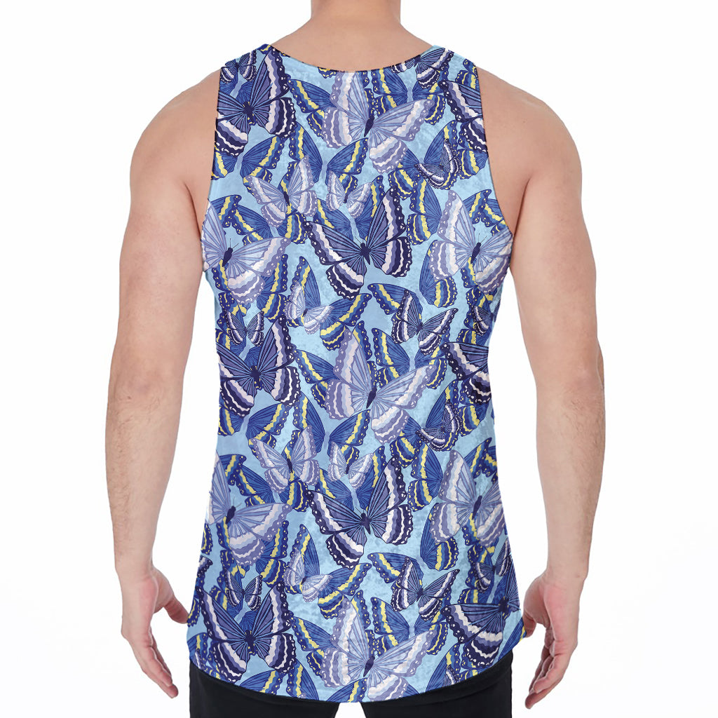 Blue Spring Butterfly Pattern Print Men's Velvet Tank Top