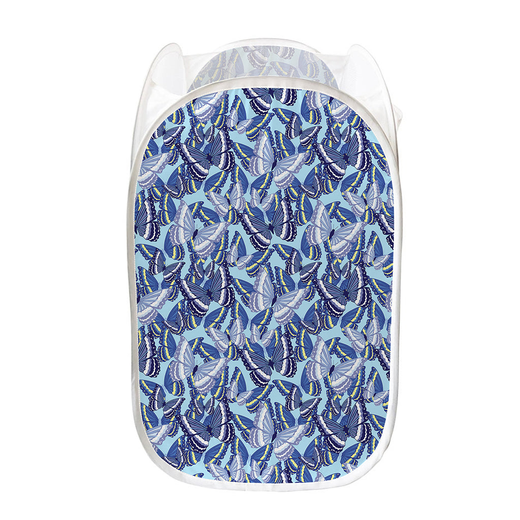 Blue Spring Butterfly Pattern Print Mesh Laundry Hamper