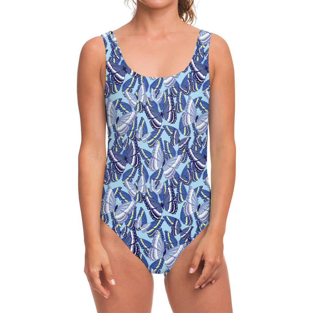 Blue Spring Butterfly Pattern Print One Piece Swimsuit