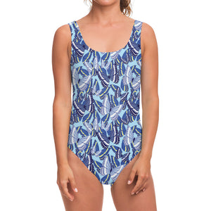 Blue Spring Butterfly Pattern Print One Piece Swimsuit