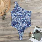 Blue Spring Butterfly Pattern Print One Shoulder Bodysuit