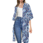 Blue Spring Butterfly Pattern Print Open Front Beach Cover Up