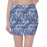 Blue Spring Butterfly Pattern Print Pencil Mini Skirt
