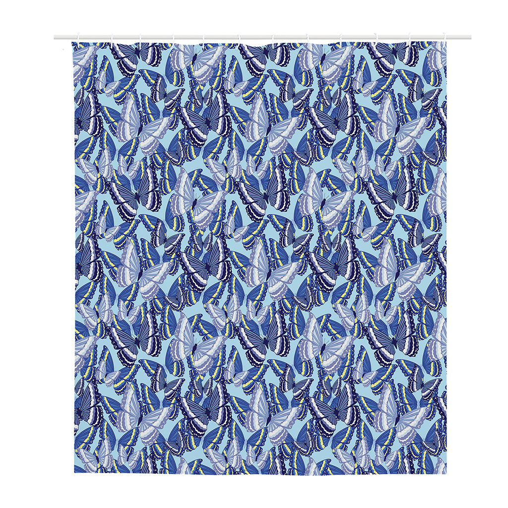 Blue Spring Butterfly Pattern Print Polyester Shower Curtain