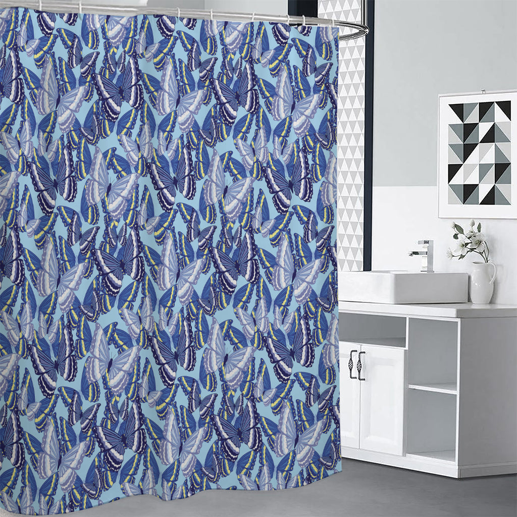 Blue Spring Butterfly Pattern Print Premium Shower Curtain