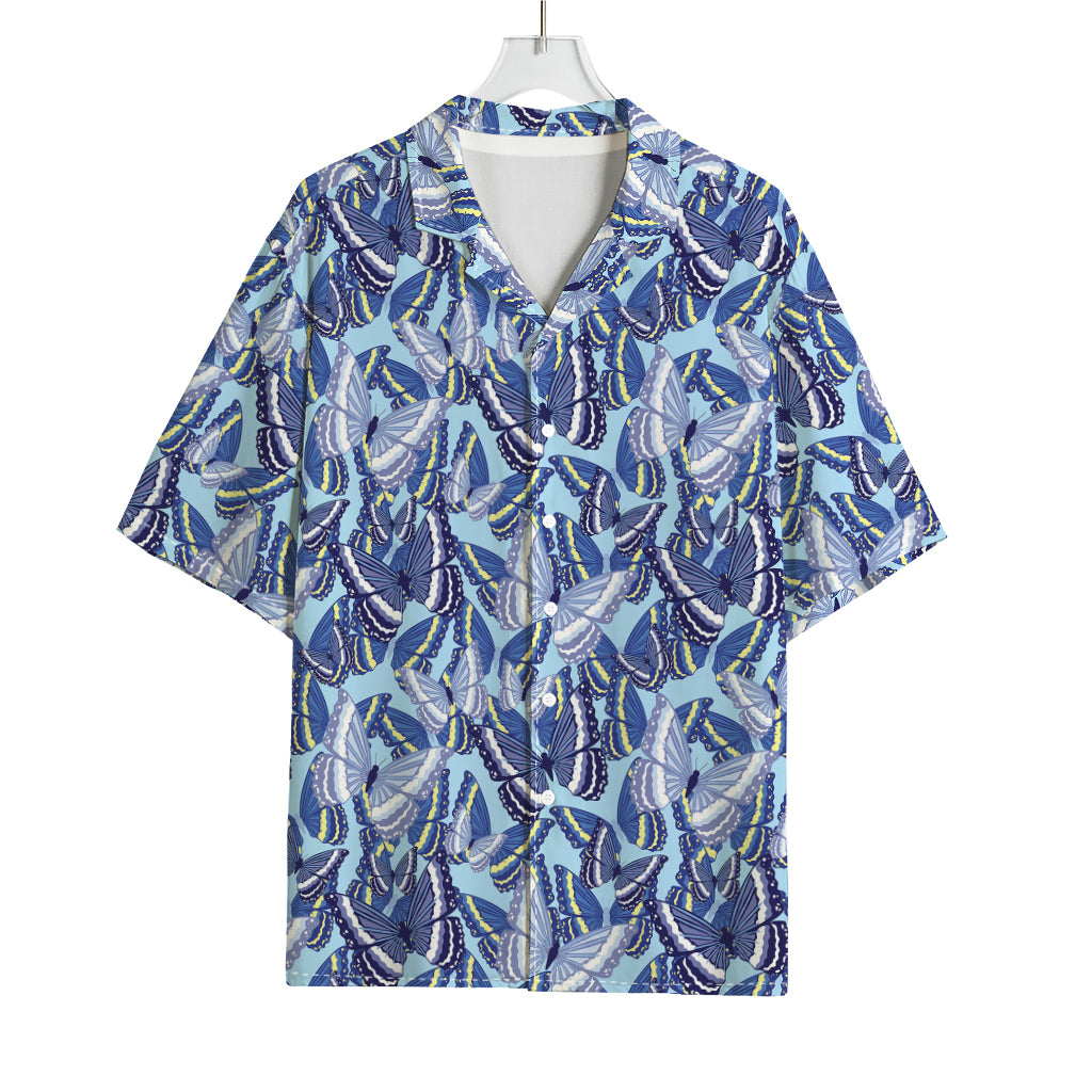 Blue Spring Butterfly Pattern Print Rayon Hawaiian Shirt