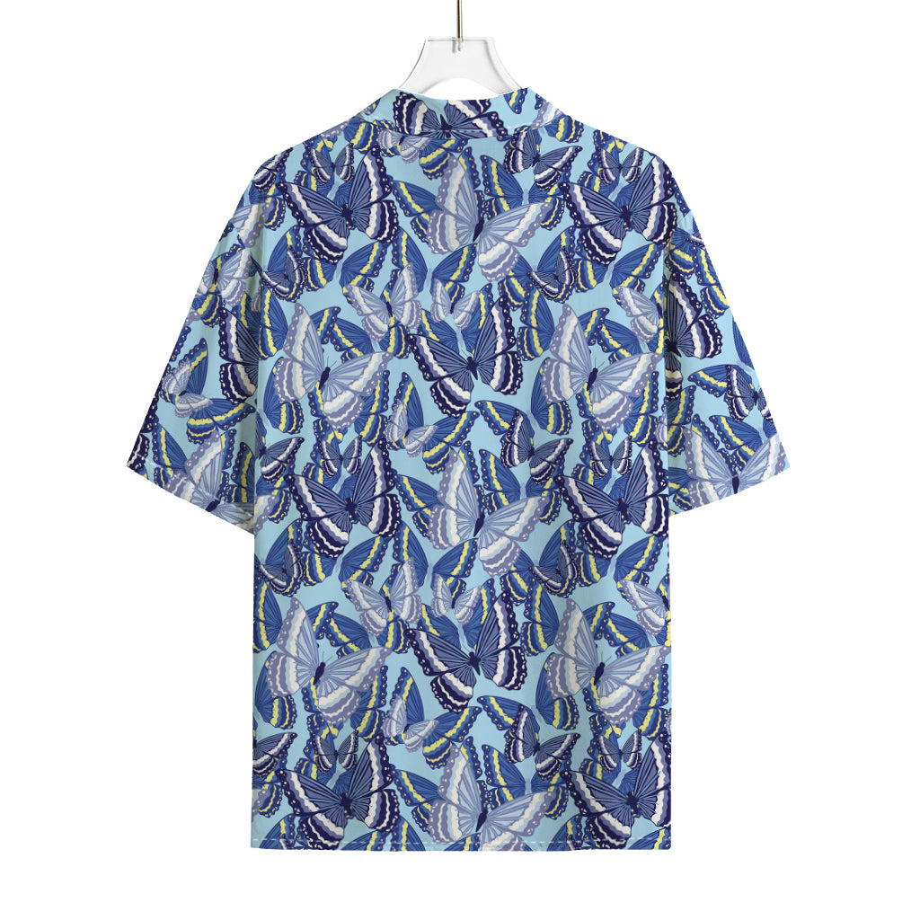 Blue Spring Butterfly Pattern Print Rayon Hawaiian Shirt