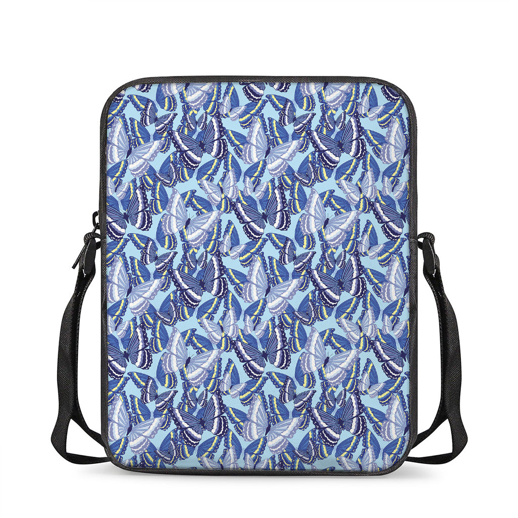 Blue Spring Butterfly Pattern Print Rectangular Crossbody Bag