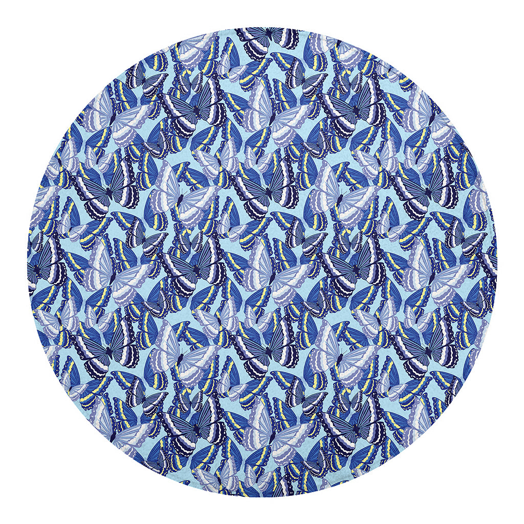 Blue Spring Butterfly Pattern Print Round Blanket