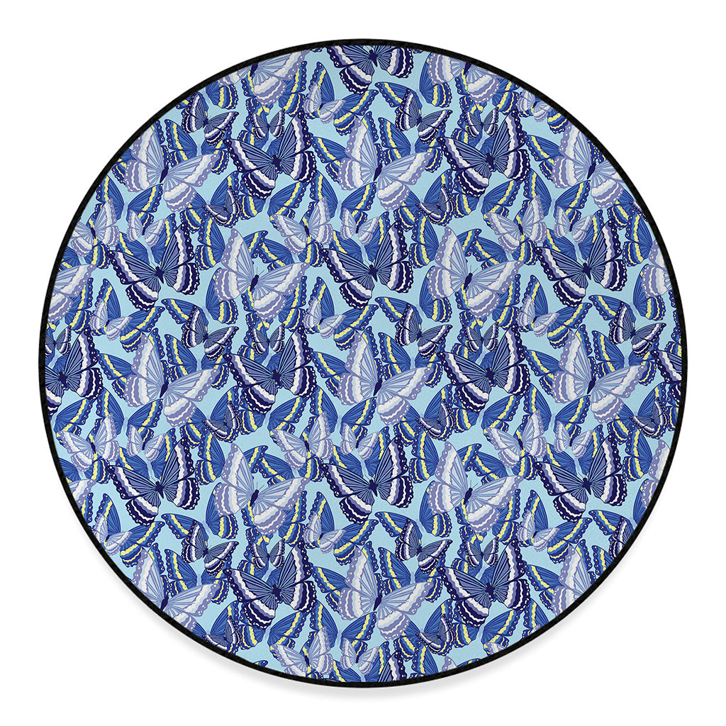 Blue Spring Butterfly Pattern Print Round Floor Mat