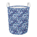 Blue Spring Butterfly Pattern Print Round Laundry Basket