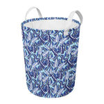 Blue Spring Butterfly Pattern Print Round Laundry Basket