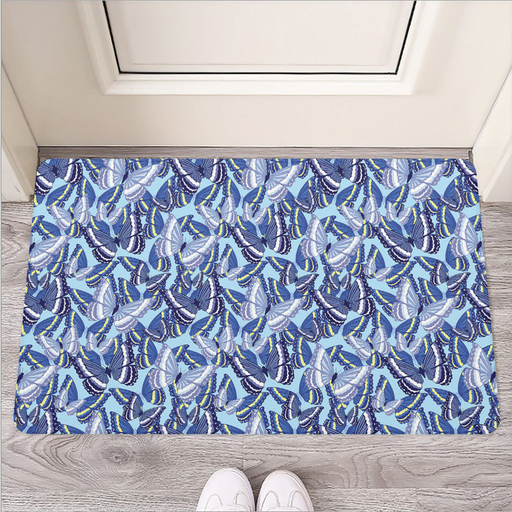 Blue Spring Butterfly Pattern Print Rubber Doormat